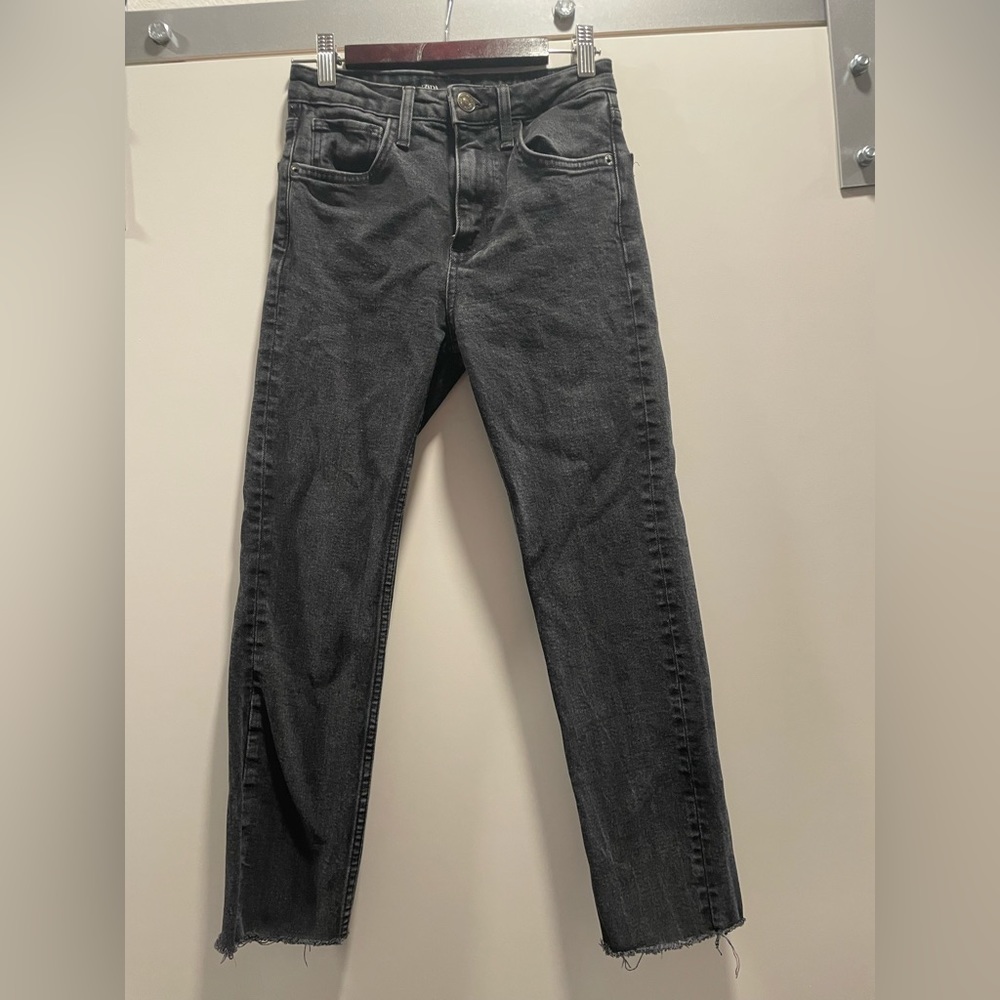Zara high rise straight leg black jeans